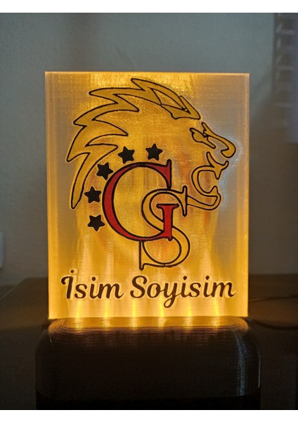 Kişiye Özel Isimli Sarı Kırmızı Aslan Taraftar Dekoratif LED Lamba M1 Kablolu Amber LED