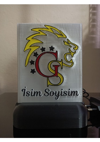 Kişiye Özel Isimli Sarı Kırmızı Aslan Taraftar Dekoratif LED Lamba M1 Kablolu Amber LED