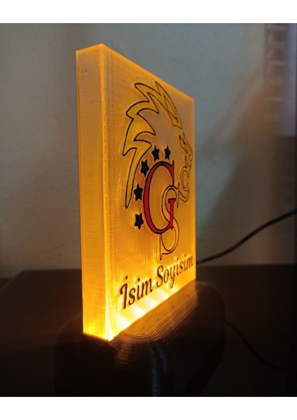 Kişiye Özel Isimli Sarı Kırmızı Aslan Taraftar Dekoratif LED Lamba M1 Kablolu Amber LED