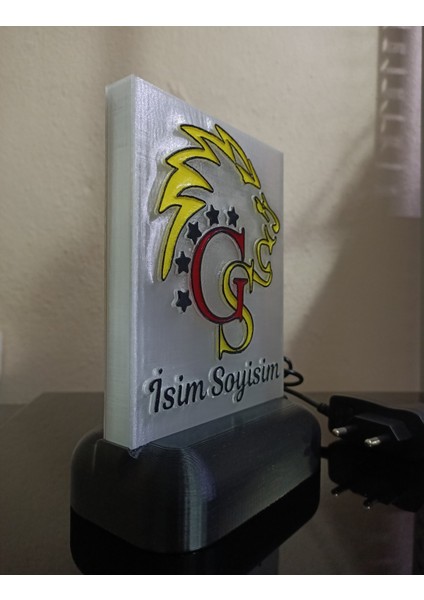 Kişiye Özel Isimli Sarı Kırmızı Aslan Taraftar Dekoratif LED Lamba M1 Kablolu Amber LED