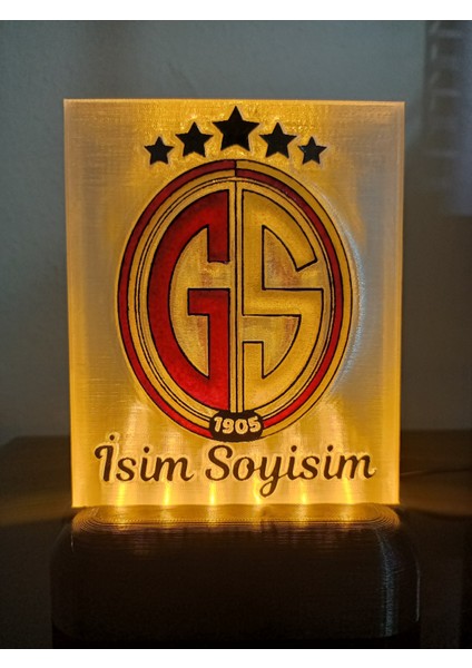 Kişiye Özel Isimli Sarı Kırmızı Aslan Taraftar Dekoratif LED Lamba M5 Kablolu Amber LED