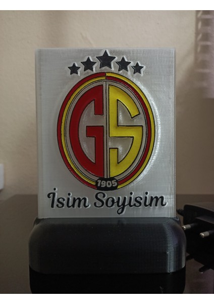 Kişiye Özel Isimli Sarı Kırmızı Aslan Taraftar Dekoratif LED Lamba M5 Kablolu Amber LED