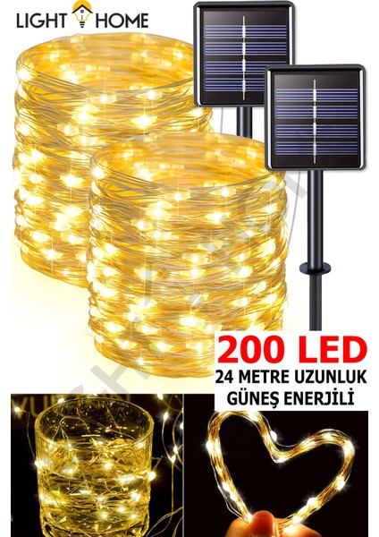 200 LED Güneş Enerjili Dekoratif Peri LED - Dış Mekan, Bahçe, Parti Işıkları,balkon