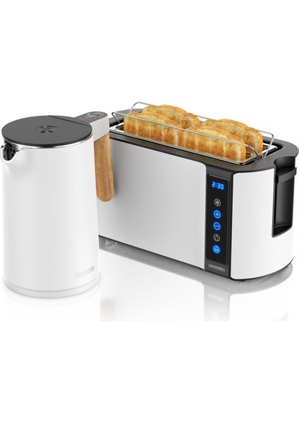 Su Isıtıcısı ve 4 Dilimli Tost Makinesi Seti, Paslanmaz Çelik, 45-100°C Ayarlı