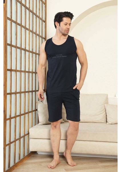 Erkek Bisiklet Yaka Düğmesiz %100 Pamuk Atlet Sporcu Kol Cepli Şortlu Pijama Takımı modelleri