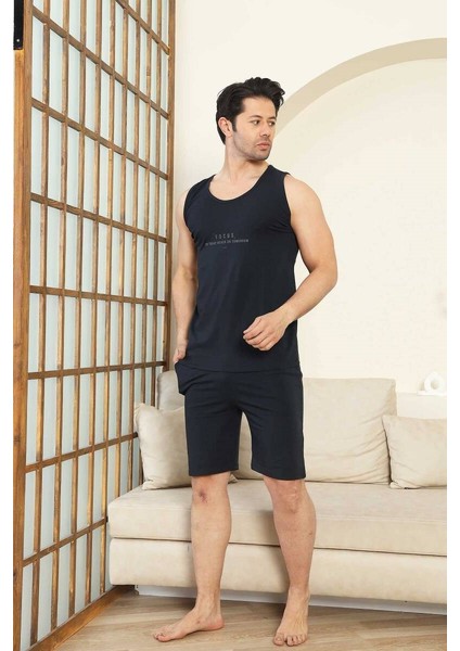 Erkek Bisiklet Yaka Düğmesiz %100 Pamuk Atlet Sporcu Kol Cepli Şortlu Pijama Takımı fırsatları
