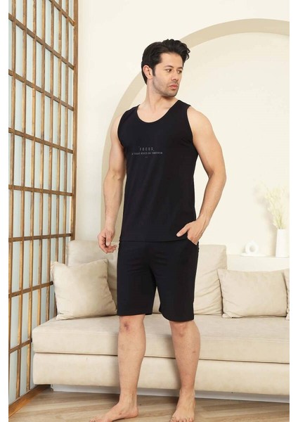 Erkek Bisiklet Yaka Düğmesiz %100 Pamuk Atlet Sporcu Kol Cepli Şortlu Pijama Takımı modelleri