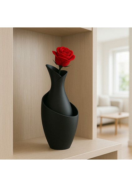Siyah Modern Dekoratif Mat Kuru Çiçek Vazosu