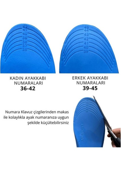 Ortopedik Memory Foam Tabanlık, Konfor & Rahat Ark Takviyeli, Şok Emici Ayakkabı Tabanı Siyah