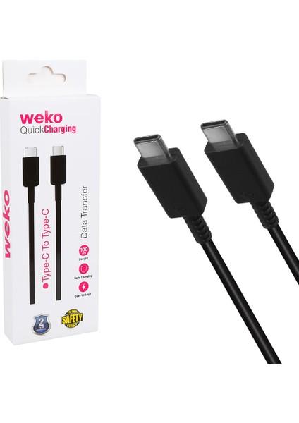 Weko WK-26526 Type-C To Type-C 1 Metre 5 Amper Siyah Şarj Kablosu Iki Ucu Type-C
