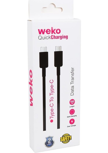 Weko WK-26526 Type-C To Type-C 1 Metre 5 Amper Siyah Şarj Kablosu Iki Ucu Type-C