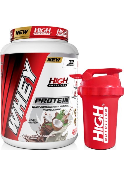 Whey Protein 960 gr Çikolata Hindistan Cevizi Aromalı Protein Tozu 24 gr Protein 32 Servis Shaker Hediye