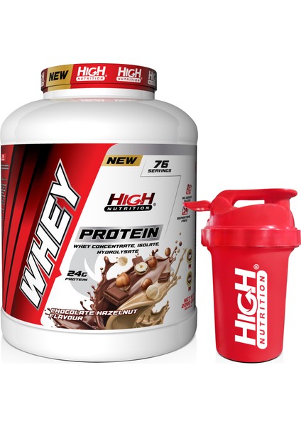 Whey Protein 2280 gr Çikolata Fındık Aromalı Protein Tozu 24 gr Protein 76 Servis Shaker Hediye