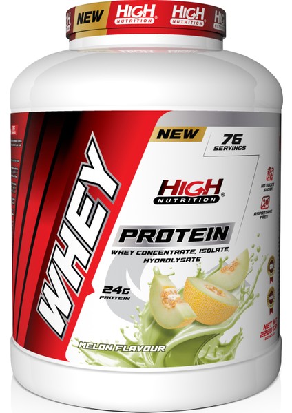 Whey Protein 2280 gr Kavun Aromalı Protein Tozu 24 gr Protein 76 Servis