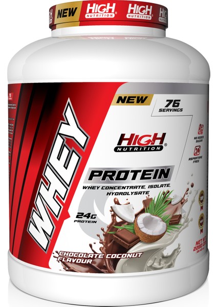 Whey Protein 2280 gr Çikolata Hindistan Cevizi Aromalı Protein Tozu 24 gr Protein 76 Servis