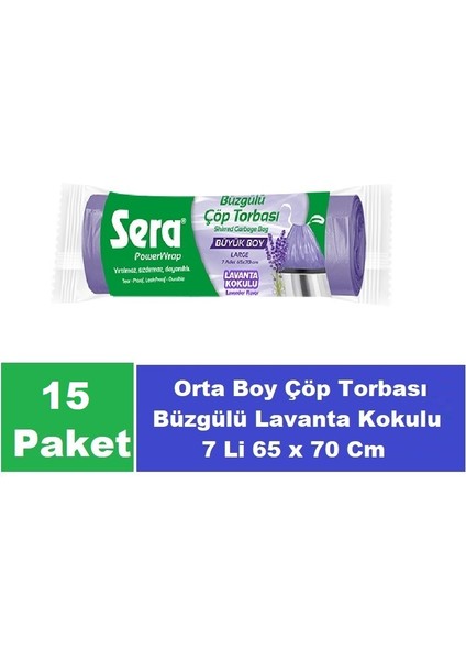 Çöp Torbası Büzgülü Lavanta Kokulu Büyük Boy 7 Li 65 x 70 cm x 15 Paket