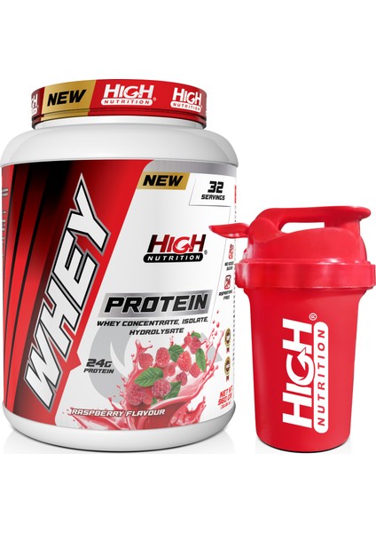 Whey Protein 960 gr Ahududu Aromalı Protein Tozu 24 gr Protein 32 Servis Shaker Hediye