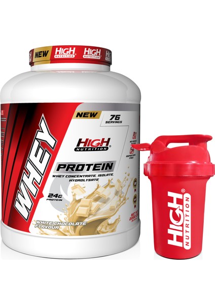 Whey Protein 2280 gr Beyaz Çikolata Aromalı Protein Tozu 24 gr Protein 76 Servis Shaker Hediye