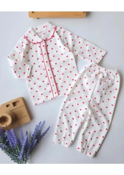 Kız Bebek Kalpli Düğmeli Pijama Takımı