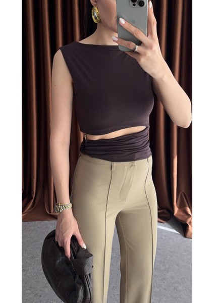 Gold Detaylı Acı Kahve Tasarım Bluz modelleri