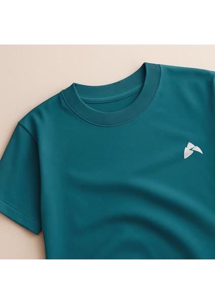 Loose Fit Petrol Yeşili Spor Tişört Pamuklu Kalın Kumaş Nakış Logo Detaylı fiyatları