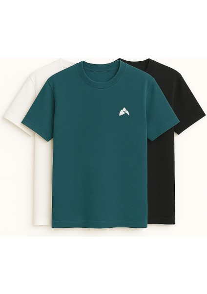 Loose Fit Petrol Yeşili Spor Tişört Pamuklu Kalın Kumaş Nakış Logo Detaylı modelleri