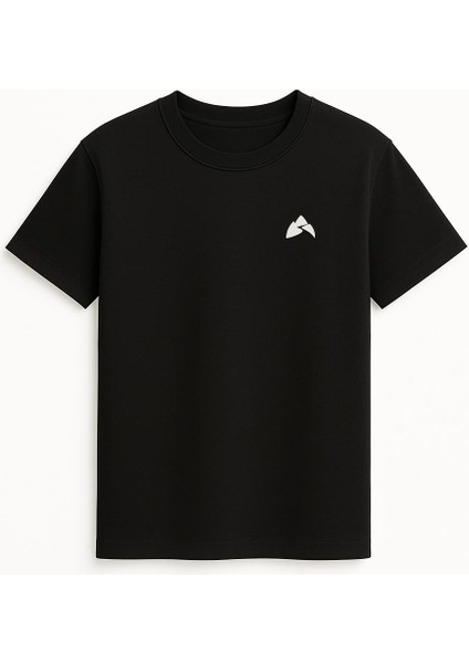 Loose Fit Siyah Spor Tişört Pamuklu Kalın Kumaş Nakış Logo Detaylı