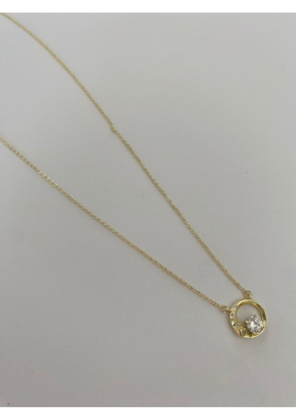 Yuvarlak Taşlı Gold Kolye