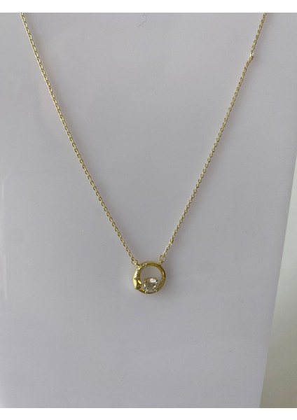 Yuvarlak Taşlı Gold Kolye
