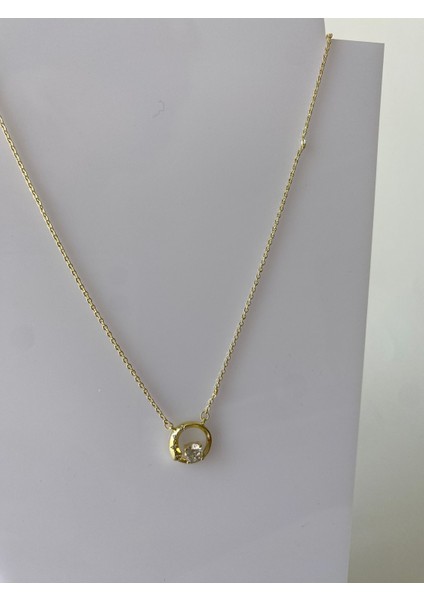 Yuvarlak Taşlı Gold Kolye