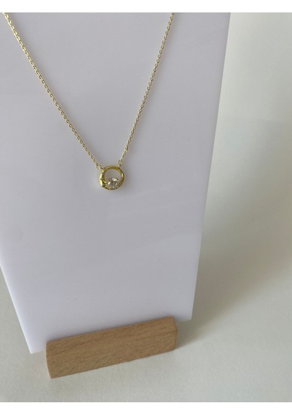 Yuvarlak Taşlı Gold Kolye