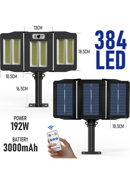 384 Led’li Güneş Enerjili Solar Bahçe Aydınlatması – Hareket Sensörlü Lamba
