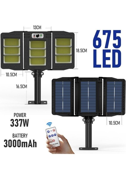 675 Led’li Solar Bahçe Aydınlatma Projektörü – Hareket Sensörlü ve Geniş Açılı