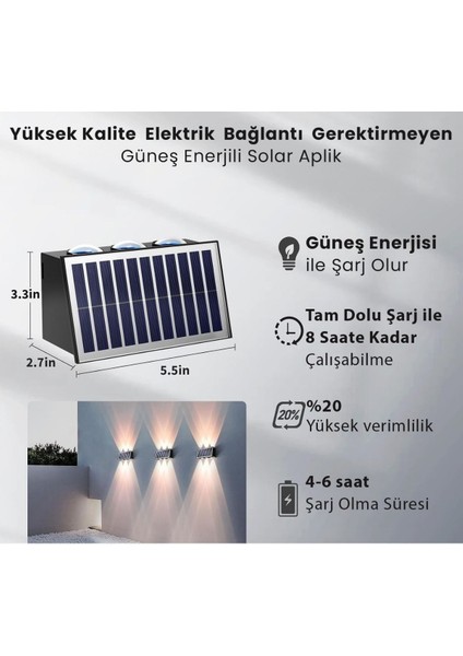 6 Led’li Güneş Enerjili Çift Taraflı Aplik – Bahçe ve Duvar Aydınlatması