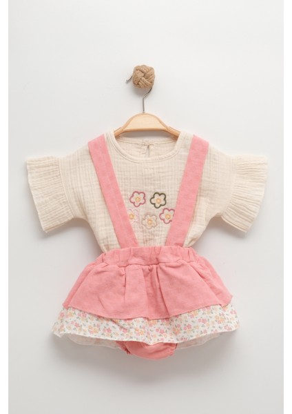 Kız Çocuk Müslin Etekli Takım 9-12-18 Ay Günlük Tarz Desensiz Tasarım