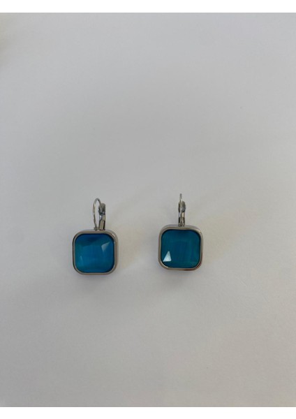 Çelik Kare Mavi Taşlı Silver Küpe fiyatları