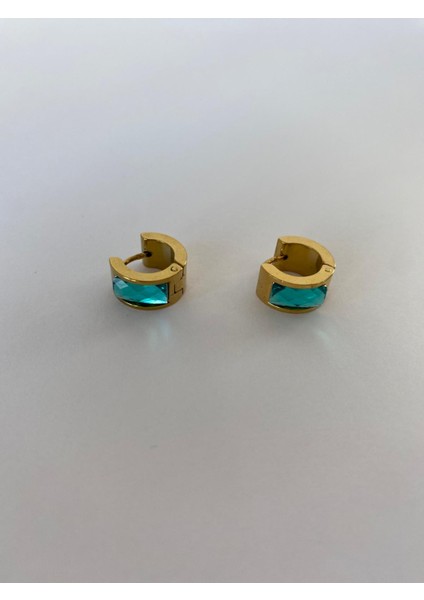 Çelik Halka Açık Yeşil Taşlı Gold Küpe modelleri