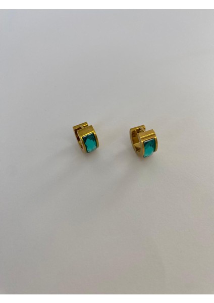 Çelik Halka Açık Yeşil Taşlı Gold Küpe fırsatları
