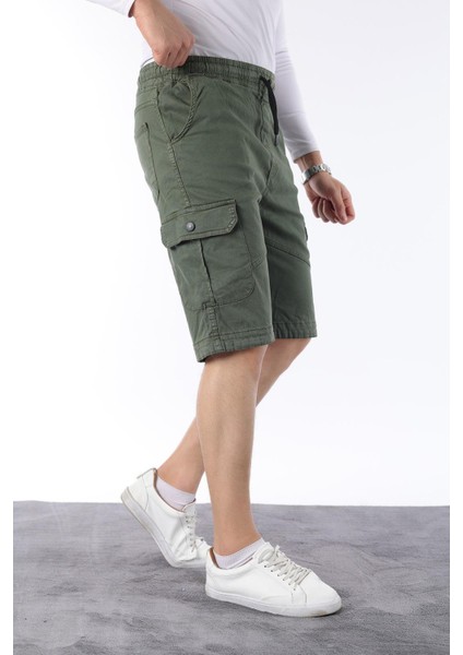 Erkek Comfort Fit Keten Bel Lastikli Cepli Kapri Şort
