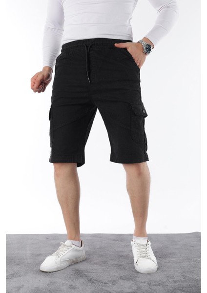 Erkek Comfort Fit Keten Bel Lastikli Cepli Kapri Şort