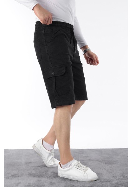 Erkek Comfort Fit Keten Bel Lastikli Cepli Kapri Şort