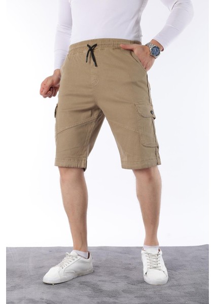 Erkek Comfort Fit Keten Bel Lastikli Cepli Kapri Şort