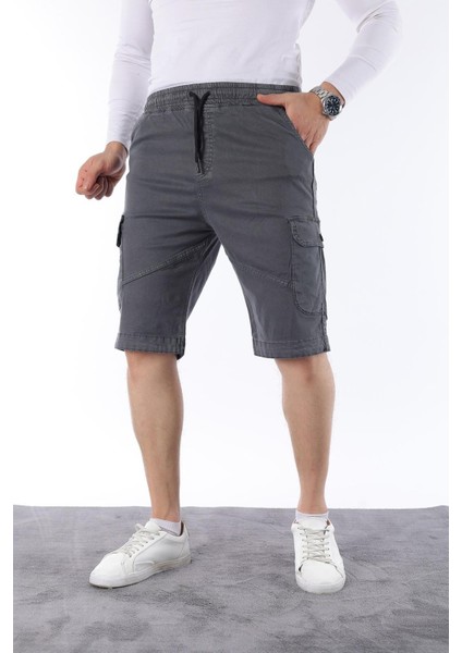 Erkek Comfort Fit Keten Bel Lastikli Cepli Kapri Şort