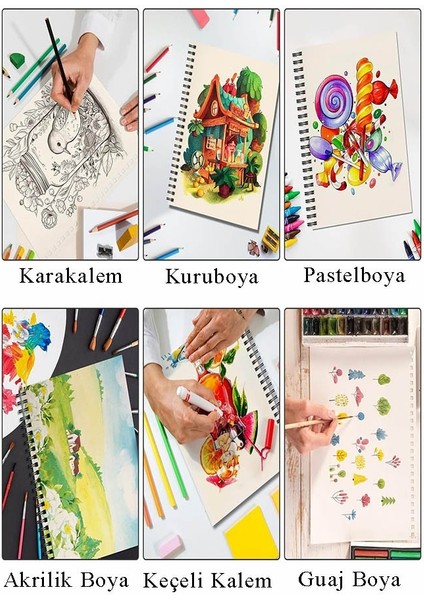 Alex Schoeller Çok Amaçlı Sanatsal Blok 35X50 200 gr 15 Yaprak Fanart 12 Renk 12 ml Akrilik Boya Plastik Spatula Fırça modelleri