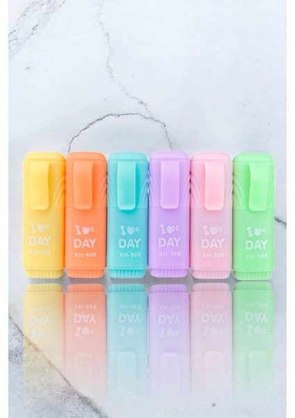 Fosforlu Kalem Mini Set 6'lı Canlı Renkler Kilitli Poşetli