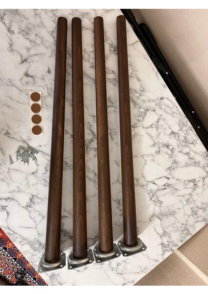 60 cm Koyu Meşe Ahşap Konik Ayak – 4'lü Set | Masa, Sandalye, Sehpa Ayağı | Metal Bağlantı Aparatları ve Vidalar Dahil