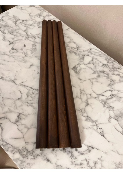 60 cm Koyu Meşe Ahşap Konik Ayak – 4'lü Set | Masa, Sandalye, Sehpa Ayağı | Metal Bağlantı Aparatları ve Vidalar Dahil