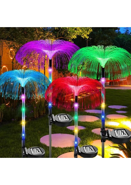Solar Güneş Enerjili Bahçe Aydınlatması Denizanası Bahçe Işıkları Su Geçirmez Fiber Optik Rgb