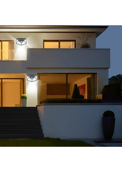 Güneş Enerjili Solar Lamba Bahçe Lambası Solar Lamba 3 Mod Fotoselli Projektör 100 LED Lamba