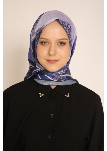 Lacivert-Mor Geometrik Desenli Eşarp | Modern ve Şehirli Stil